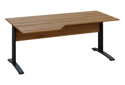 EZK 28 - 186 stůl kancelářský, rohový, levý, kovová podnož černá, deska 25 mm, široký 1800 mm, ořech světlý